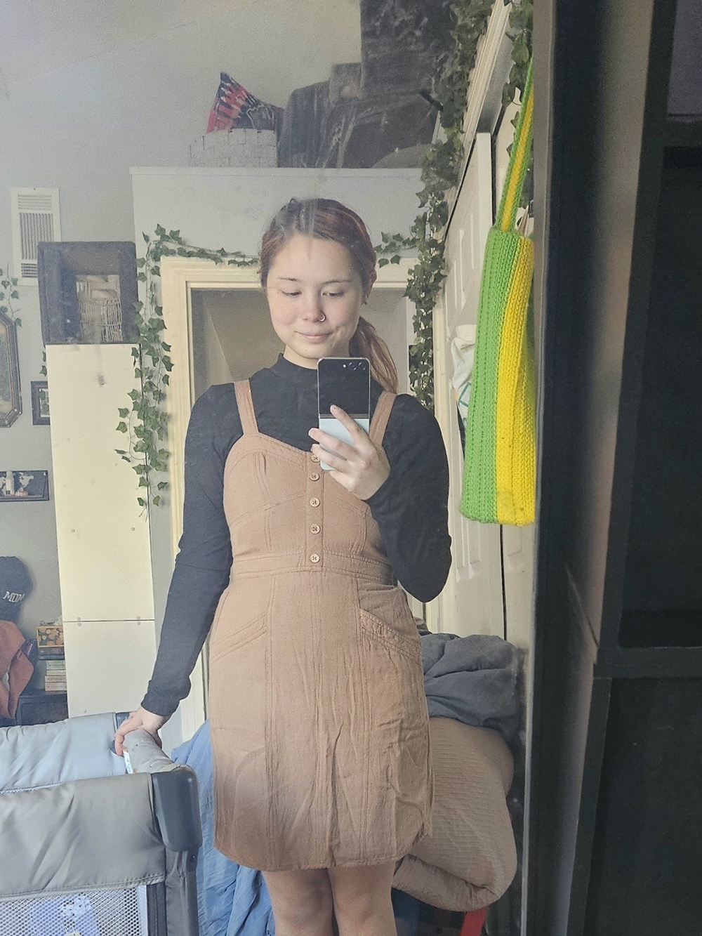 Women's Brown Button-Front Sundress with Pockets - Picture 5 of 5